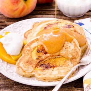 Peach Pancakes with Peach Maple Syrup for #SundaySupper