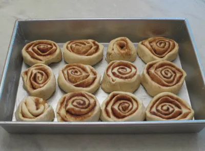 Cinnamon Roll dough rolled and cut
