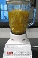 Cauliflower Soup Chunks in Blender before Blending