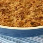 Turkey Tetrazzini in blue baking dish