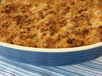 Turkey Tetrazzini Turkey Tetrazzini in blue baking dish