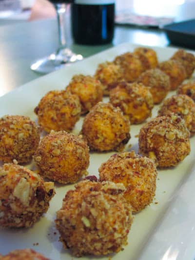 Finished pimento cheese balls on a tray