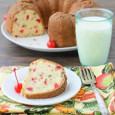 Cherry Pecan Bundt Cake Slice | Magnolia Days