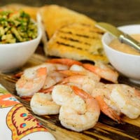 Grilled Bread with Shrimp, Portuguese Aioli, and Green Olive Relish