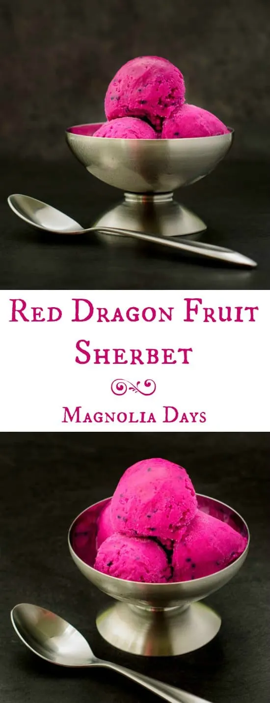 Red Dragon Fruit Sherbet is a bright and colorful frozen treat with a delicate flavor. It's a tasty way to cool down on a hot summer day.