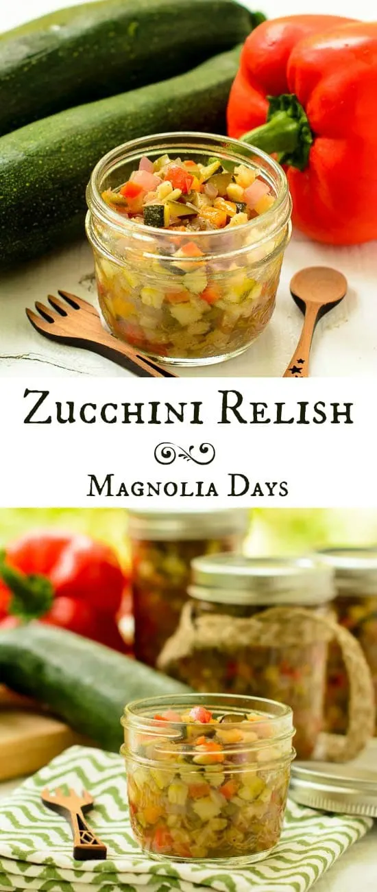 Zucchini Relish is a great way to use an abundance of zucchini from the garden. It's a great topping for salads, sandwiches, seafood, chicken, and more.