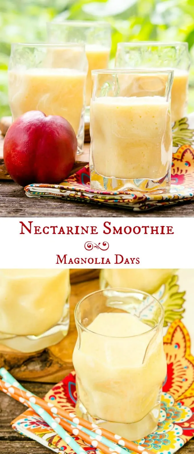 Nectarine Smoothie made with fresh fruit, yogurt, milk, and honey. It's cool, creamy, and has a delicate flavor.