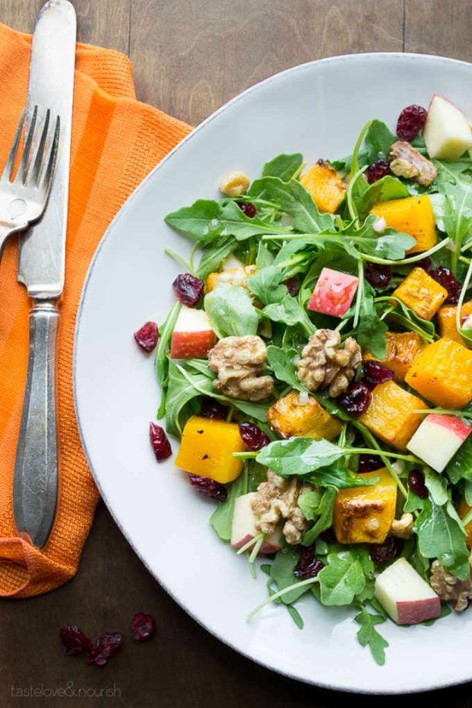 Baby Arugula Butternut Salad with Maple Vinaigrette by Taste Love & Nourish