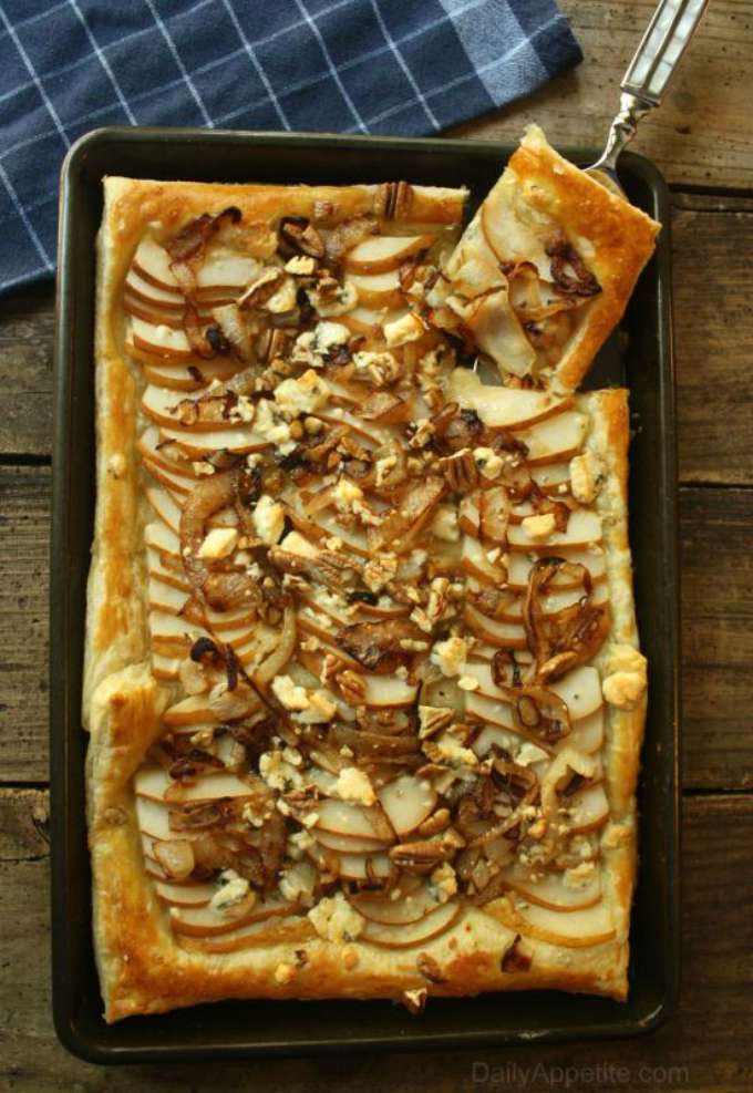 Pear Tart with Gorgonzola, Caramelized Onions, and Pecans by Daily Appetite