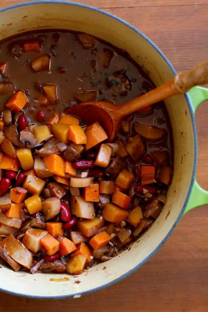 Warmly-Spiced Butternut Squash and Root Vegetable Chili with Pears by The Roasted Root