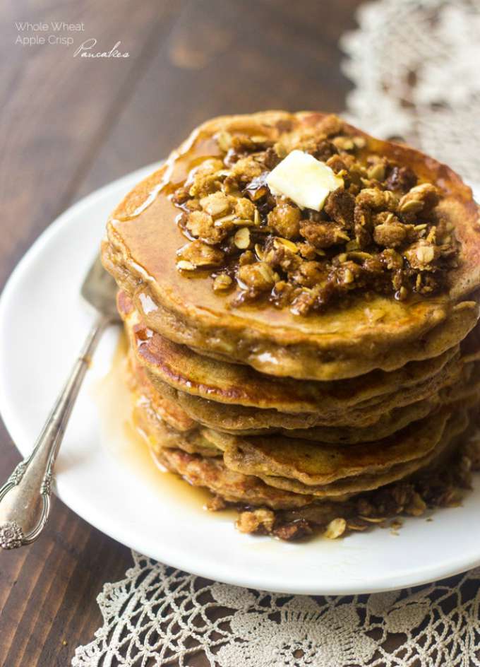 Whole Wheat Pancakes with Apple Crisp Topping by Food Faith Fitness