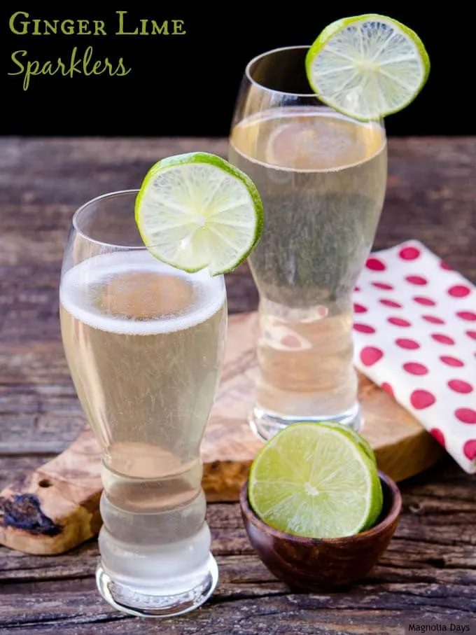 Ginger-Lime Sparklers are a festive cocktail with sparkling wine, ginger-lime syrup, and fresh lime juice. Make them for your next celebration.