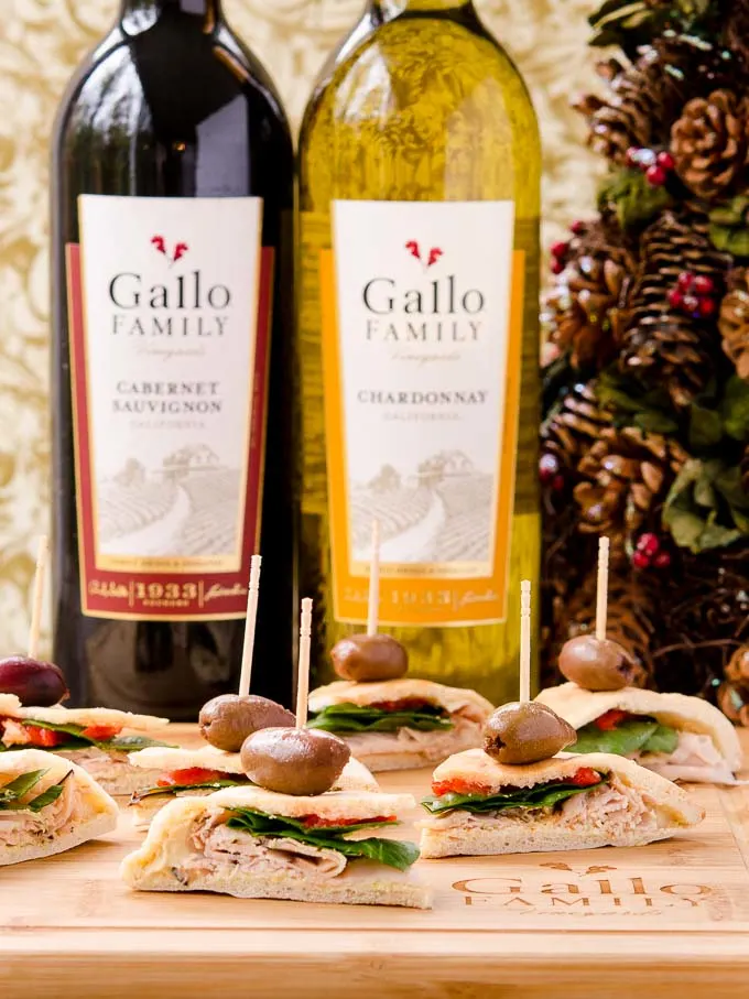 Mediterranean Turkey Pita Bites with Gallo Family Vineyards wine. This is an easy appetizer and wine pairing for your next party.