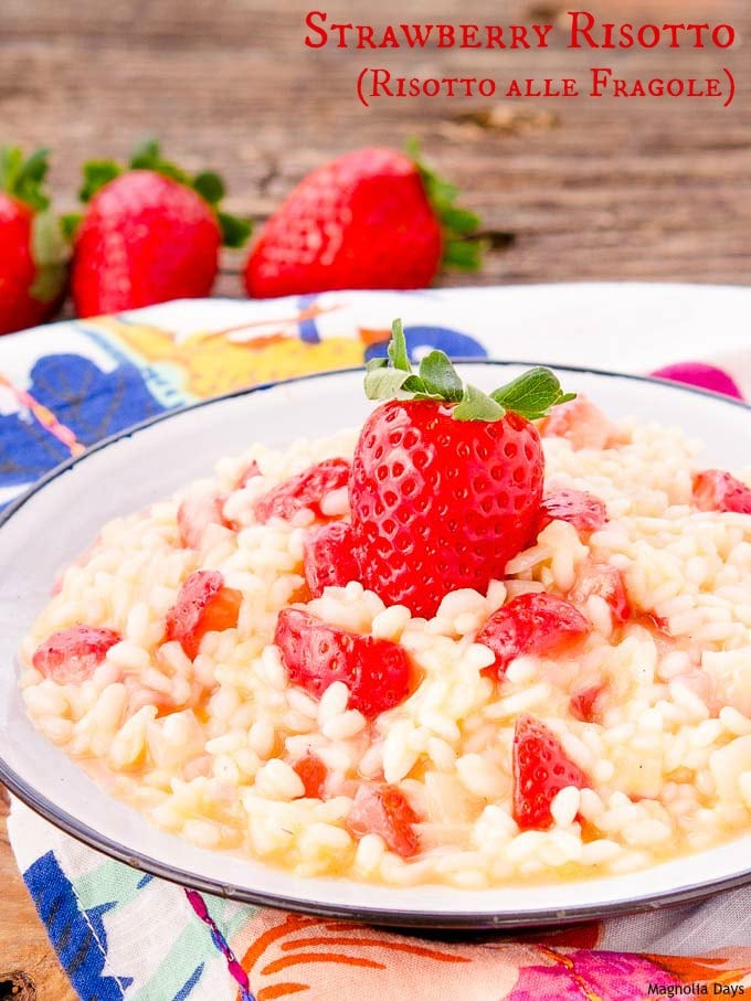 Strawberry Risotto (Risotto alle Fragole) is a savory rice dish made with strawberries. It's comfort food to brighten up a cold winter day.
