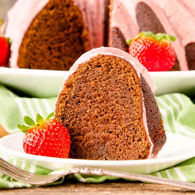 Chocolate Potato Bundt Cake with Strawberry Glaze by Magnolia Days