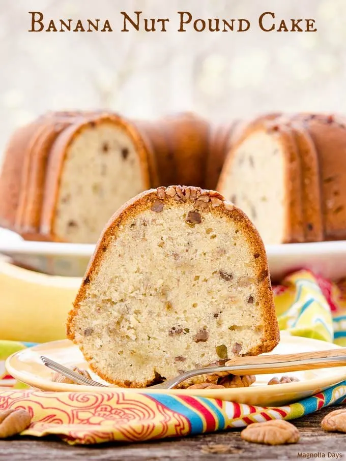 Banana Nut Pound Cake is moist with the texture of classic pound cake and flavor of banana bread. It's a delightful dessert for any occasion.