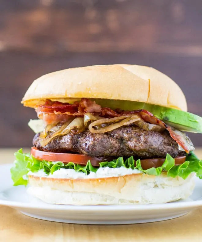 Avocado BLT Burger with Caramelized Balsamic Onions by Culinary Hill