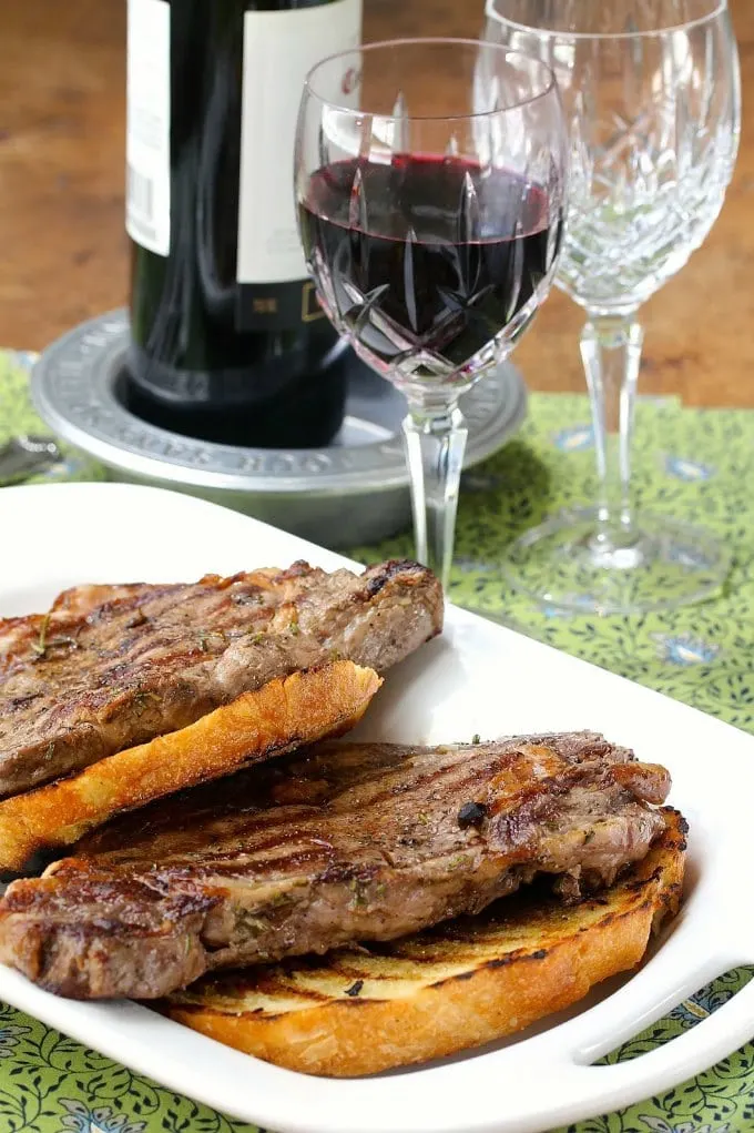 Garlicky Rib Eye Steak with Garlic Bruschetta by Karen's Kitchen Stories