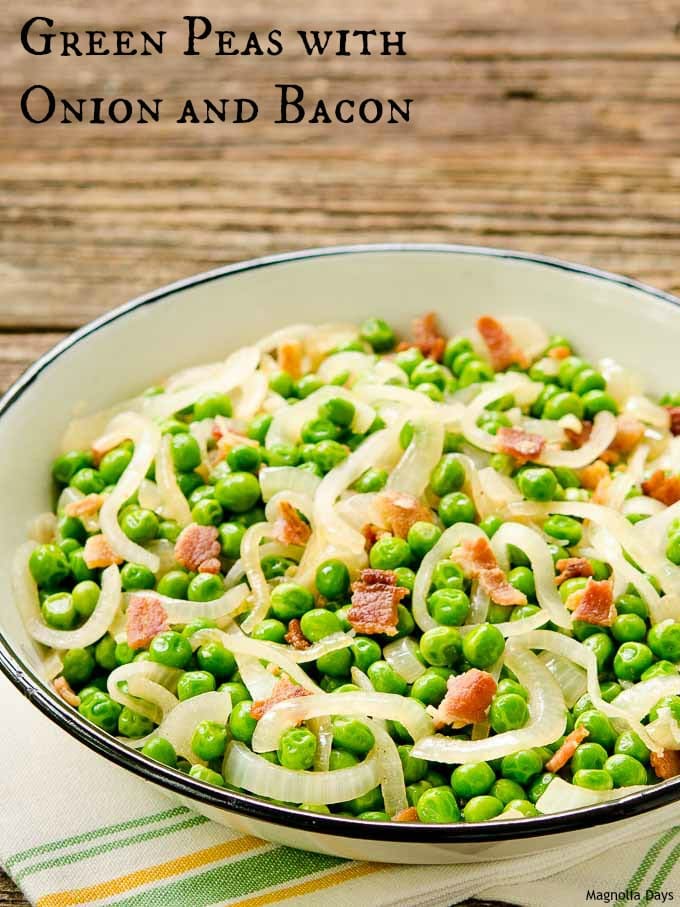 Green Peas with Onion and Bacon is a delightful side dish with spring produce and flavors. Make it to go with your favorite entree.