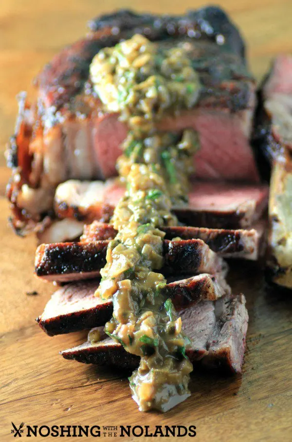 Grilled Steak with Brandy Peppercorn Sauce by Noshing with the Nolands