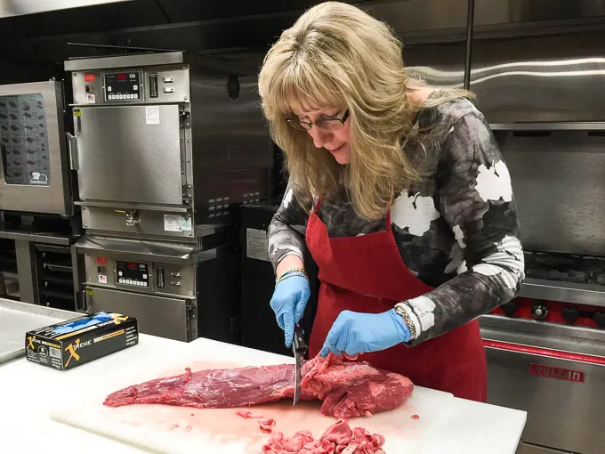 Renee Dobbs Trimming Beef Tenderloin at National Cattlemen's Beef Association Culinary Center