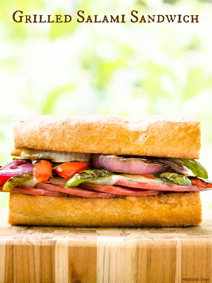 Fire up the grill to make this Grilled Salami Sandwich with provolone cheese, onions, and peppers. It's a feast of Italian flavors.
