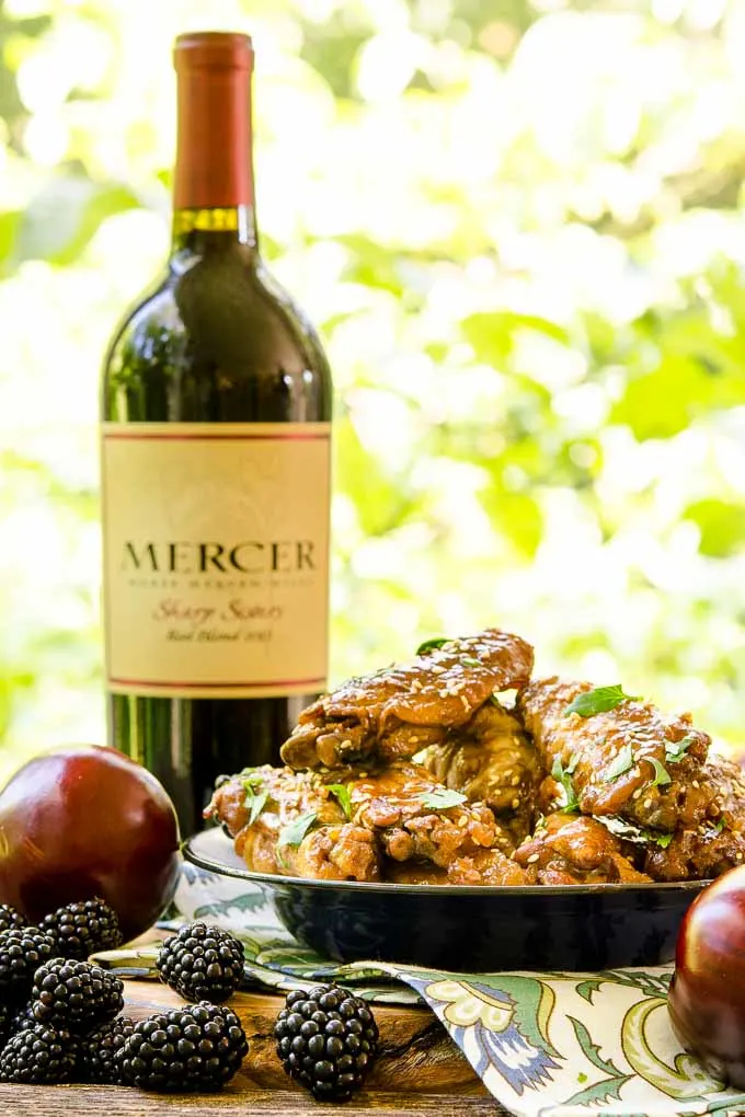 Slow Cooker Chicken Wings with Blackberry Plum Glaze and Mercer Estates Sharp Sisters Red Blend Wine