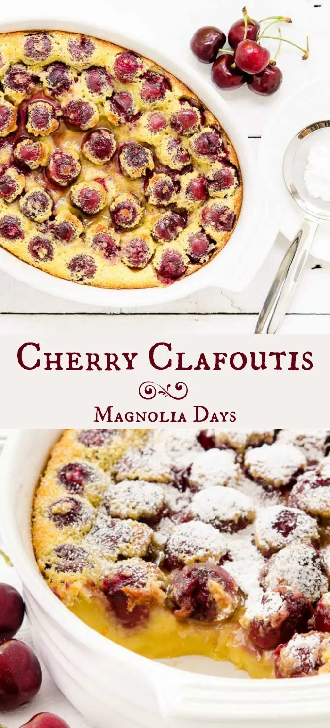 Cherry Clafoutis (aka Clafouti) is a classic rustic French baked custard. It's a delightful and simple dessert made with fresh cherries.