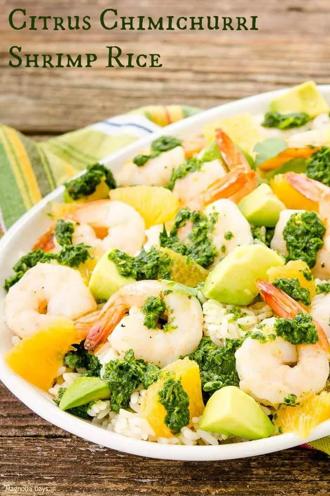 Citrus Chimichurri Shrimp Rice has a burst of freshness in every bite. It's a delightful healthy meal loaded with fresh herbs, citrus, shrimp, and avocado.