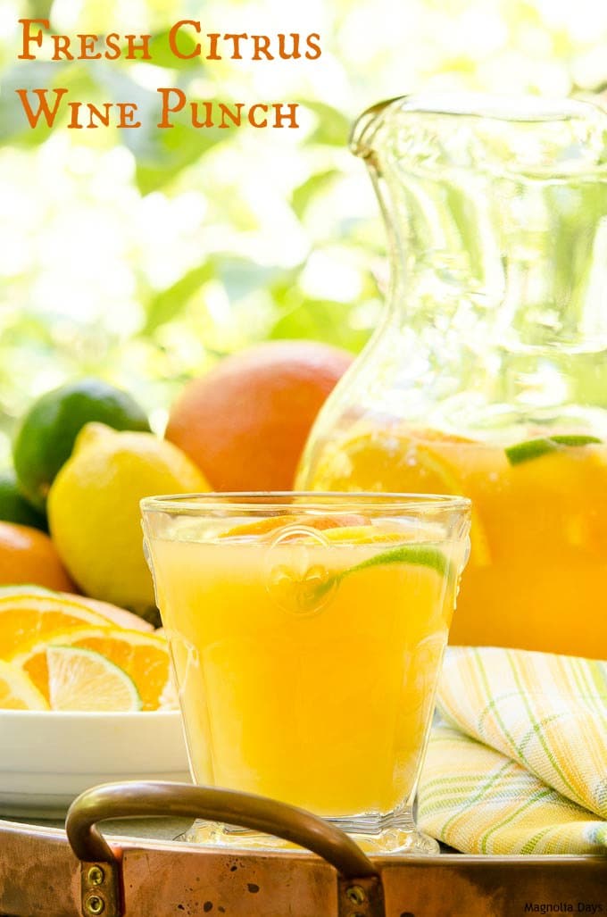 Fresh Citrus Wine Punch is made with fresh orange, grapefruit, lemon, and lime juices. It's great for brunch, showers, potlucks, or any celebration.