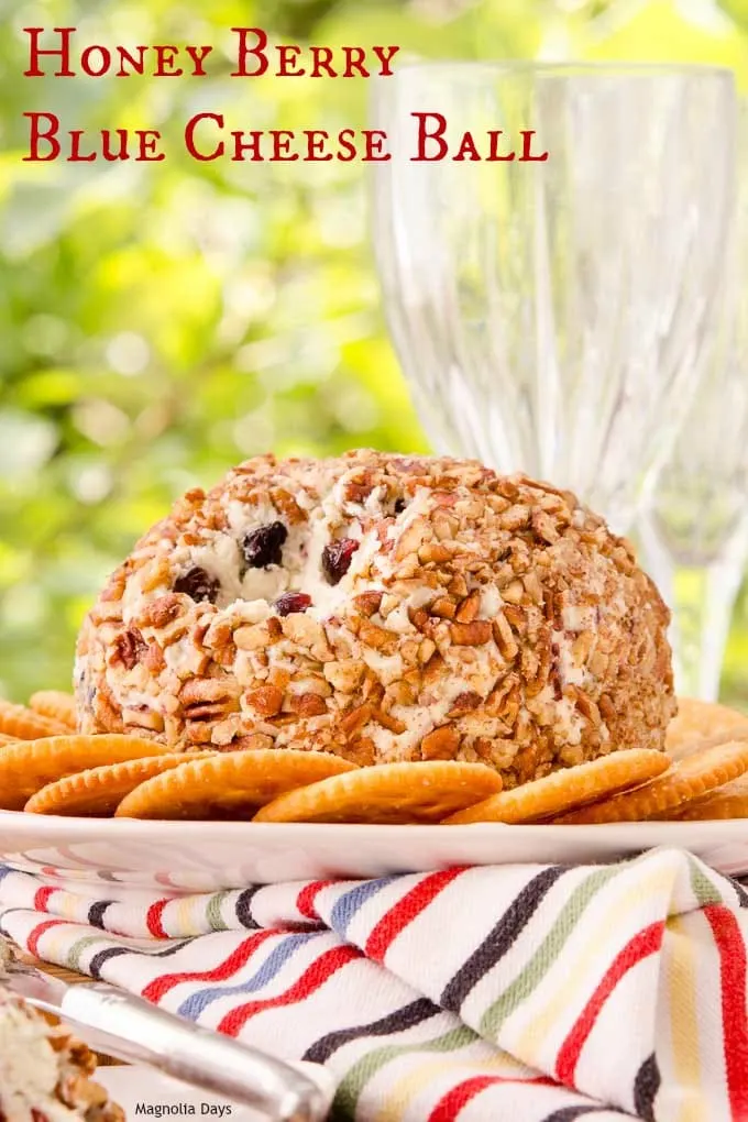 Honey Berry Blue Cheese Ball has all the elements of a cheese tray rolled into a ball. Blue cheese, cream cheese, honey, berries, and nuts are in this tasty appetizer.