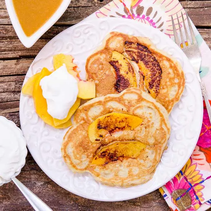 Peach Pancakes with Peach Maple Syrup by Magnolia Days