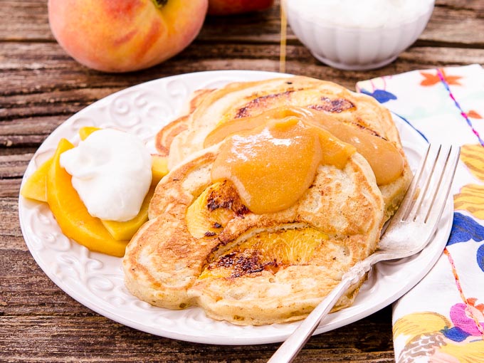 Peach Pancakes with Peach Maple Syrup by Magnolia Days