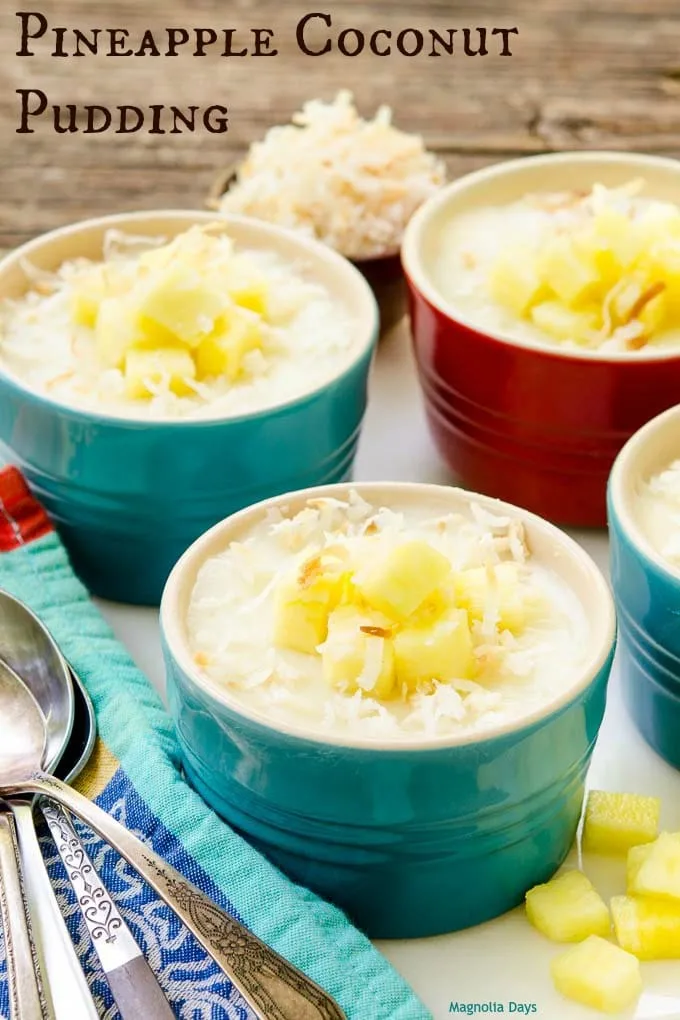 Pineapple Coconut Pudding is a creamy and cool dessert with tropical flavors. It's easy to make with only a few ingredients. It's gluten-free and dairy-free.