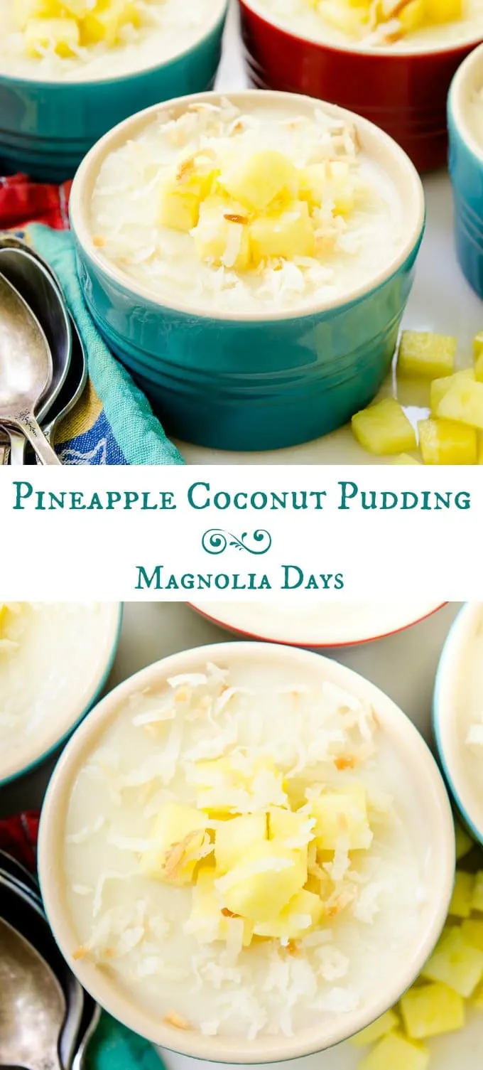 Pineapple Coconut Pudding is a creamy and cool dessert with tropical flavors. It's easy to make with only a few ingredients. It's gluten-free and dairy-free.