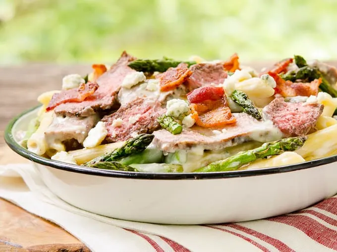 Creamy Blue Cheese Pasta with Steak and Bacon by Magnolia Days