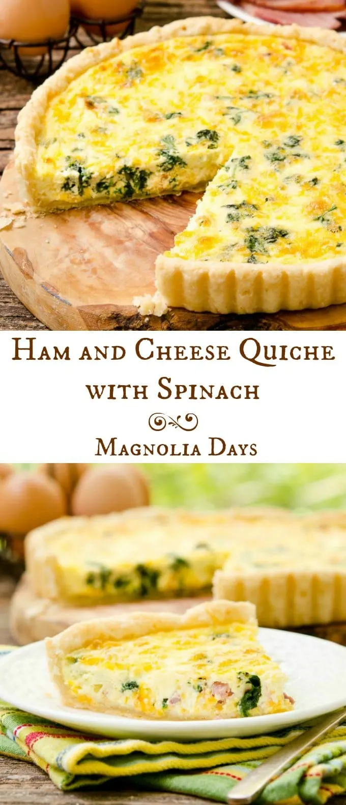 Ham and Cheese Quiche with Spinach has a buttery and flaky homemade crust. It is fantastic for brunch or as light meal with a simple green salad.