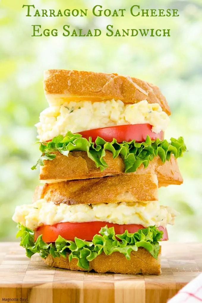 Tarragon Goat Cheese Egg Salad Sandwich stands above the ordinary. Fresh herbs and tangy cheese give brightness and elegance to a classic recipe.