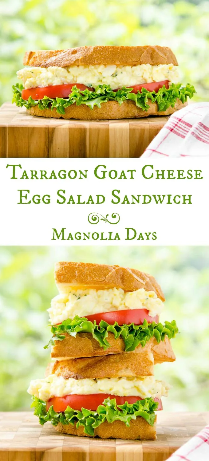 Tarragon Goat Cheese Egg Salad Sandwich stands above the ordinary. Fresh herbs and tangy cheese give brightness and elegance to a classic recipe.