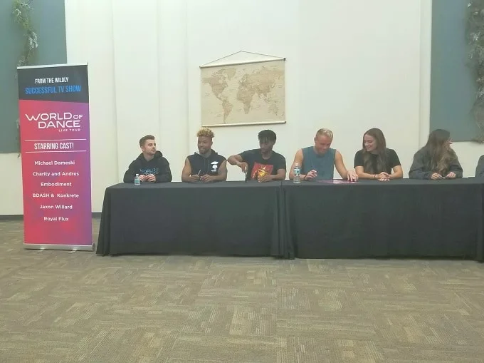 World of Dance Tour cast meet and greet at a table