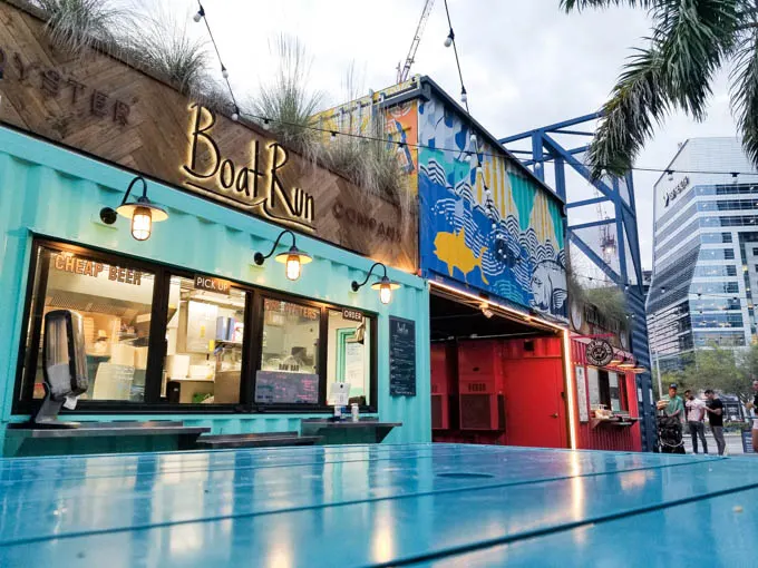 Shipping container food trucks at Sparkman Wharf