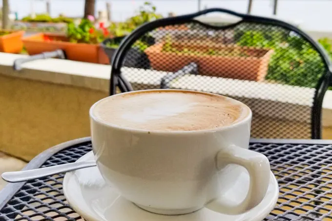 Cappuccino on terrace facing Lake Monroe in Sanford, FL