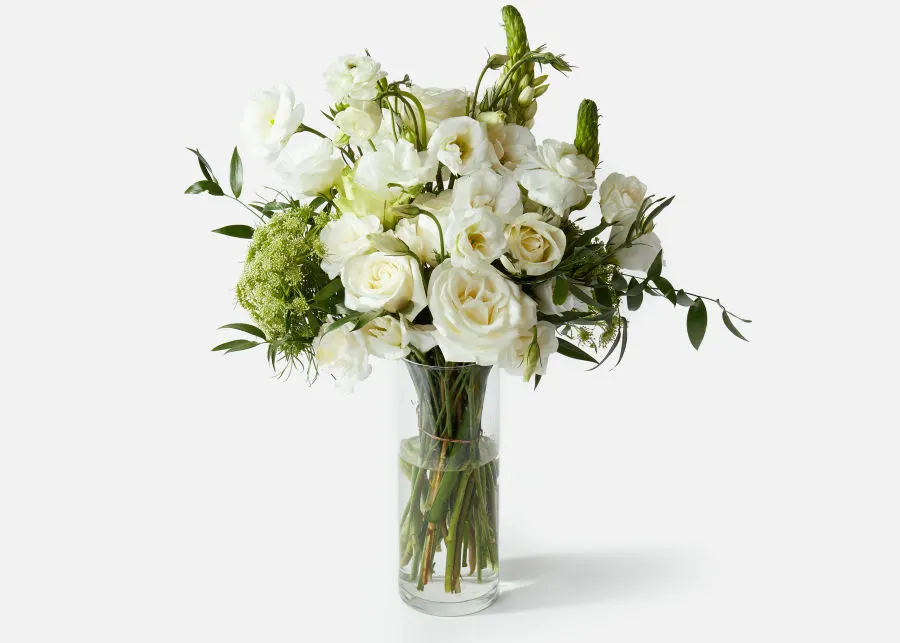 The Postponement white and green bouquet from UrbanStems